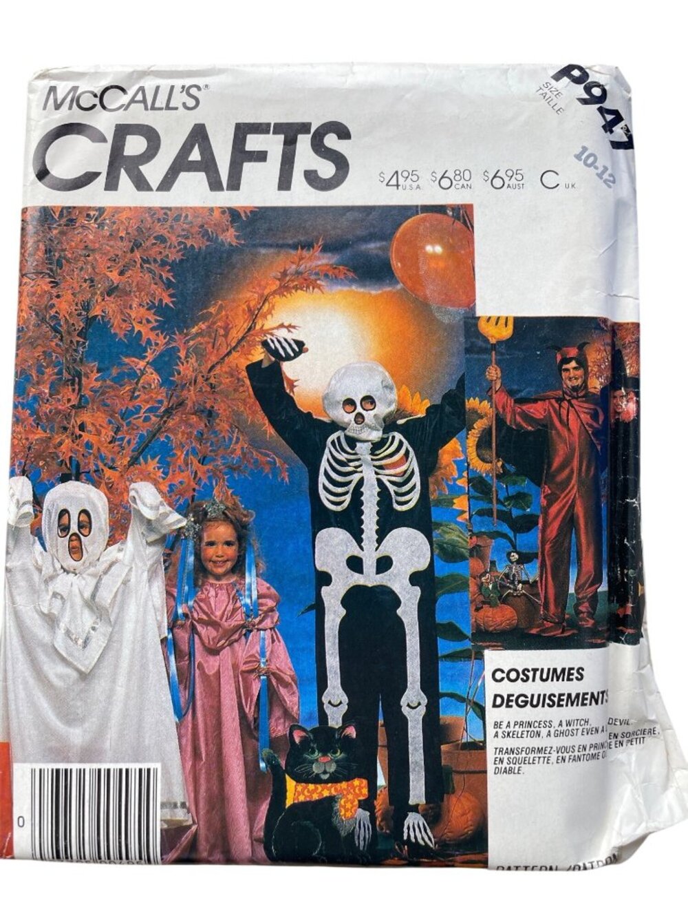 90s McCalls P947 Pattern Size 10-12 Halloween Skeleton Ghost Princess UNCUT